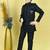 Boys cotton silk geometric sequined floral embroidered kurta shrug set- black