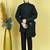 Boys cotton silk geometric sequined floral embroidered kurta shrug set- black