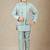 Boys cotton silk geometric sequined floral embroidered kurta shrug set- aqua blue