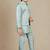 Boys cotton silk geometric sequined floral embroidered kurta shrug set- aqua blue