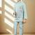 Boys cotton silk geometric sequined floral embroidered kurta shrug set- aqua blue