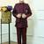 Boys cotton silk geometric sequined floral embroidered kurta shrug set- wine