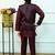 Boys cotton silk geometric sequined floral embroidered kurta shrug set- wine