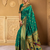 Green traditional paithani silk saree with bird & floral motifs, handwoven weaving work, wedding wear