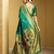 Green traditional paithani silk saree with bird & floral motifs, handwoven weaving work, wedding wear