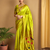 Lime green traditional paithani silk saree with bird & floral motifs, handwoven weaving work, wedding wear