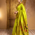 Lime green traditional paithani silk saree with bird & floral motifs, handwoven weaving work, wedding wear