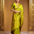 Lime green traditional paithani silk saree with bird & floral motifs, handwoven weaving work, wedding wear