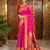 Pink traditional paithani silk saree with bird & floral motifs, handwoven weaving work, wedding wear