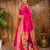 Pink traditional paithani silk saree with bird & floral motifs, handwoven weaving work, wedding wear