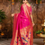 Pink traditional paithani silk saree with bird & floral motifs, handwoven weaving work, wedding wear