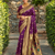 Purple traditional paithani silk saree with bird & floral motifs, handwoven weaving work, wedding wear