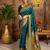 Teal traditional paithani silk saree with bird & floral motifs, handwoven weaving work, wedding wear