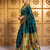 Teal traditional paithani silk saree with bird & floral motifs, handwoven weaving work, wedding wear