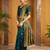 Teal traditional paithani silk saree with bird & floral motifs, handwoven weaving work, wedding wear
