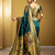 Teal traditional paithani silk saree with bird & floral motifs, handwoven weaving work, wedding wear