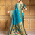 Turquoise traditional paithani silk saree with bird & floral motifs, handwoven weaving work, wedding wear