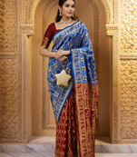 Blue paithani silk blend saree with intricate weaving and blouse piece