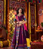 PURPLE DIGITAL PRINT WITH THREAD EMBROIDERED & MIRROR WORK COTTON TRADITIONAL NAVRATRI SPECIAL STITCHED FESTIVE WEAR