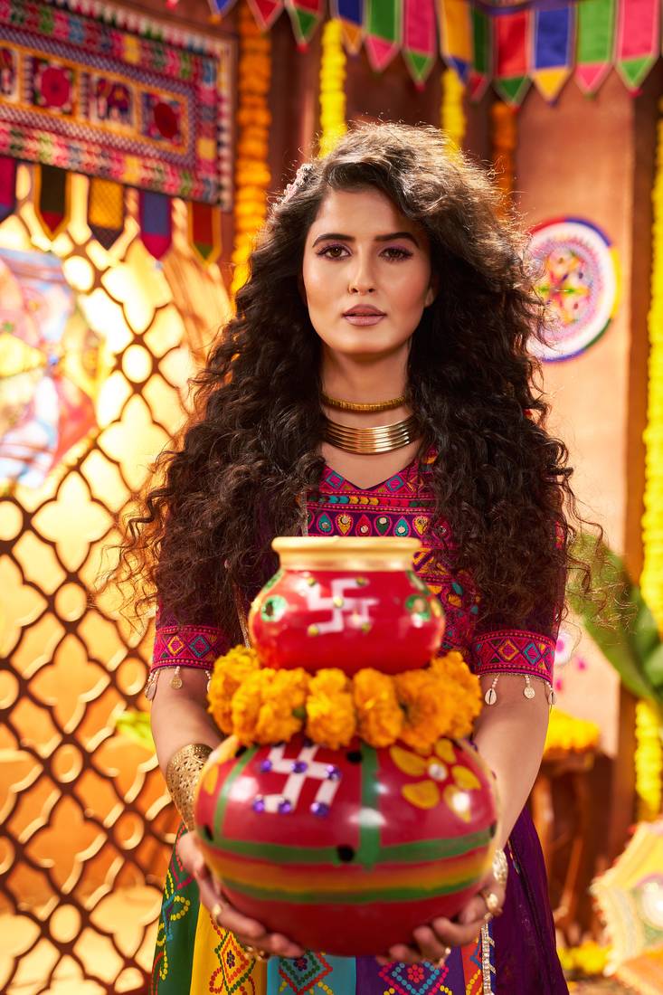 Multicolor Didgital Print Navratri Lehenga Choli with Dupatta Garba Dress for Women