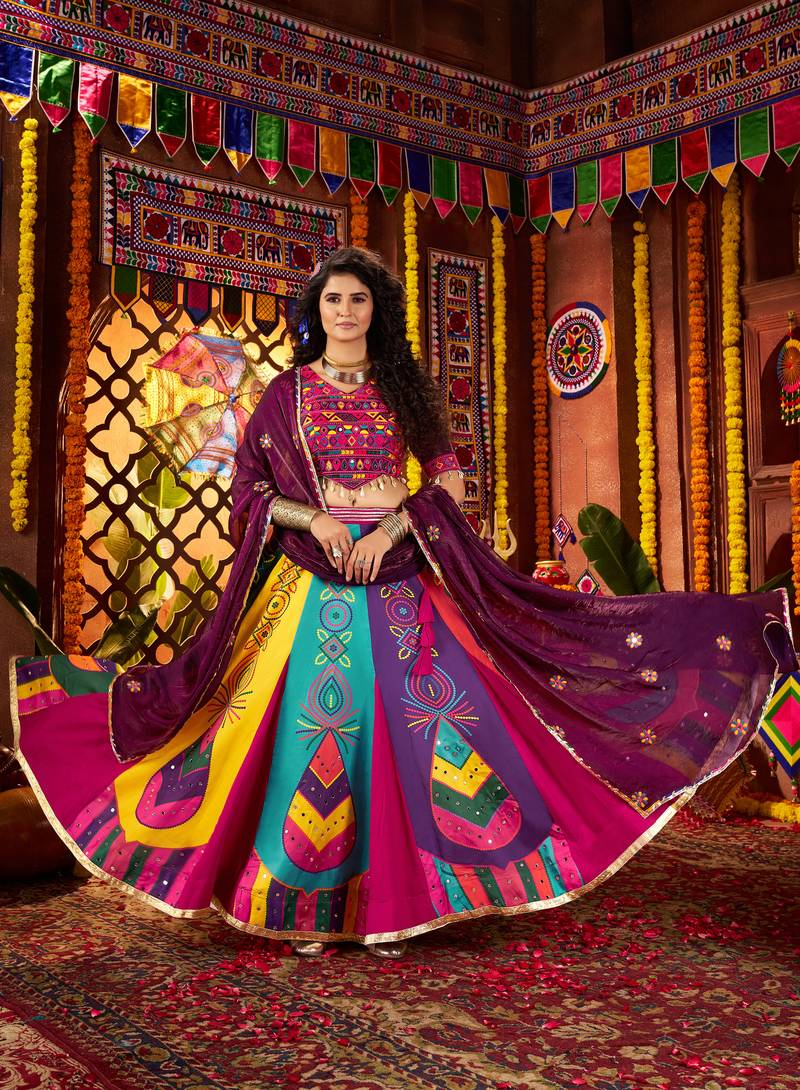 Multicolor Didgital Print Navratri Lehenga Choli with Dupatta Garba Dress for Women