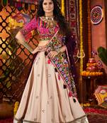 BEIGE THREAD MIRROR EMBROIDERED VISCOSE NAVRATRI special STITCHED LEHENGA CHOLI