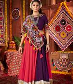 PURPLE RANI PINK THREAD MIRROR EMBROIDERED VISCOSE NAVRATRI special STITCHED LEHENGA CHOLI