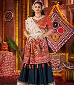 TEAL THREAD MIRROR EMBROIDERED VISCOSE NAVRATRI special STITCHED LEHENGA CHOLI