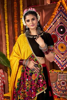 MULTICOLOR THREAD MIRROR EMBROIDERED VISCOSE NAVRATRI special STITCHED LEHENGA CHOLI 3