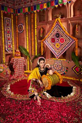 MULTICOLOR THREAD MIRROR EMBROIDERED VISCOSE NAVRATRI special STITCHED LEHENGA CHOLI 5
