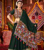 GREEN THREAD MIRROR EMBROIDERED VISCOSE NAVRATRI special STITCHED LEHENGA CHOLI