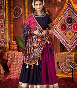 Maroon and Navy Blue Navratri Lehenga Choli with Kutch Mirror Work Garba Dress for Women