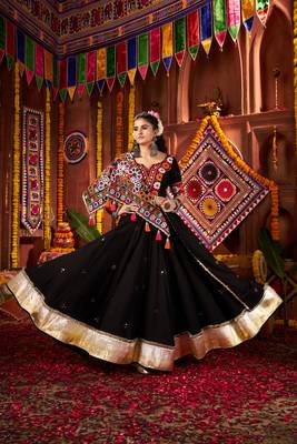 BLACK THREAD MIRROR EMBROIDERED VISCOSE NAVRATRI special STITCHED LEHENGA CHOLI 6
