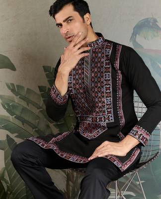 Black viscose silk thead with sequins embroidered work wedding function festival party wear straight kurta 6
