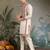 Beige viscose silk thead & sequins embroidered work wedding function festival party wear straight kurta with pant