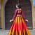 MAROON YELLOW KUTCHI GAMTHI WORK CHINNON NAVRATRI STITCHED LEHENGA CHOLI