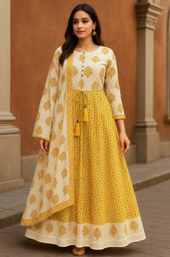 Block Printed Cotton Kurta Set