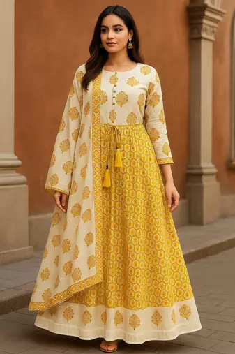 Block Printed Cotton Kurta Set