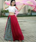 RED WHITE CROCHET EMBROIDERED WORK VISCOSE NAVRATRI STITCHED LEHENGA CHOLI