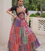 MULTICOLOR PRINT WITH EMBROIDERED WORK COTTON NAVRATRI STITCHED LEHENGA CHOLI