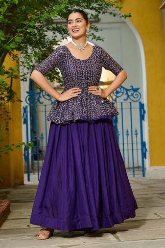 PURPLE EMBROIDERED WORK FENDY SILK ONAM  STITCHED LEHENGA CHOLI