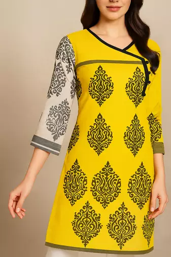 Tie & Dye Block Printed Cotton Kurta 