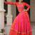 ORANGE PINK THREAD MIRROR EMBROIDERED ROMAN SILK STITCHED LEHENGA CHOLI