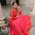 ORANGE PINK THREAD MIRROR EMBROIDERED ROMAN SILK STITCHED LEHENGA CHOLI