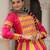 PINK YELLOW THREAD MIRROR EMBROIDERED ROMAN SILK STITCHED LEHENGA CHOLI