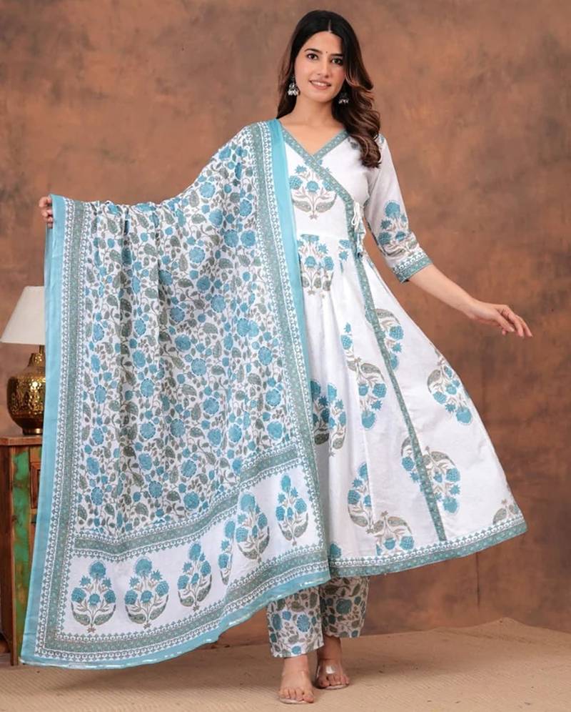 Premium quality beautiful pinkish hand block print cotton full flair anarkali sets