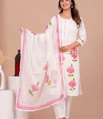 Premium quality beautiful cotton schiffli with lining kurta crafted pink floral with amazing embroidery work.