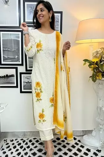 Premium quality beautiful cotton schiffli with lining kurta crafted pink floral with amazing embroidery work.