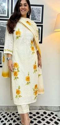 Premium quality beautiful cotton with lining kurta crafted pink floral with amazing embroidery work 2