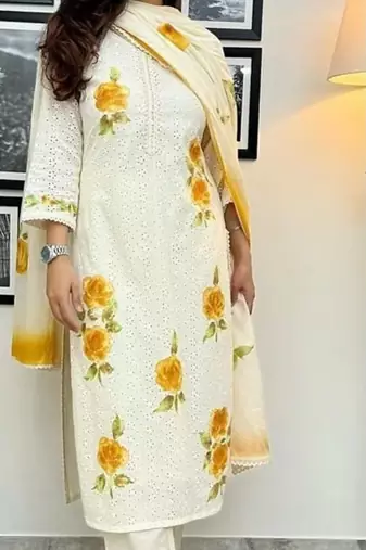 Premium quality beautiful cotton with lining kurta crafted pink floral with amazing embroidery work